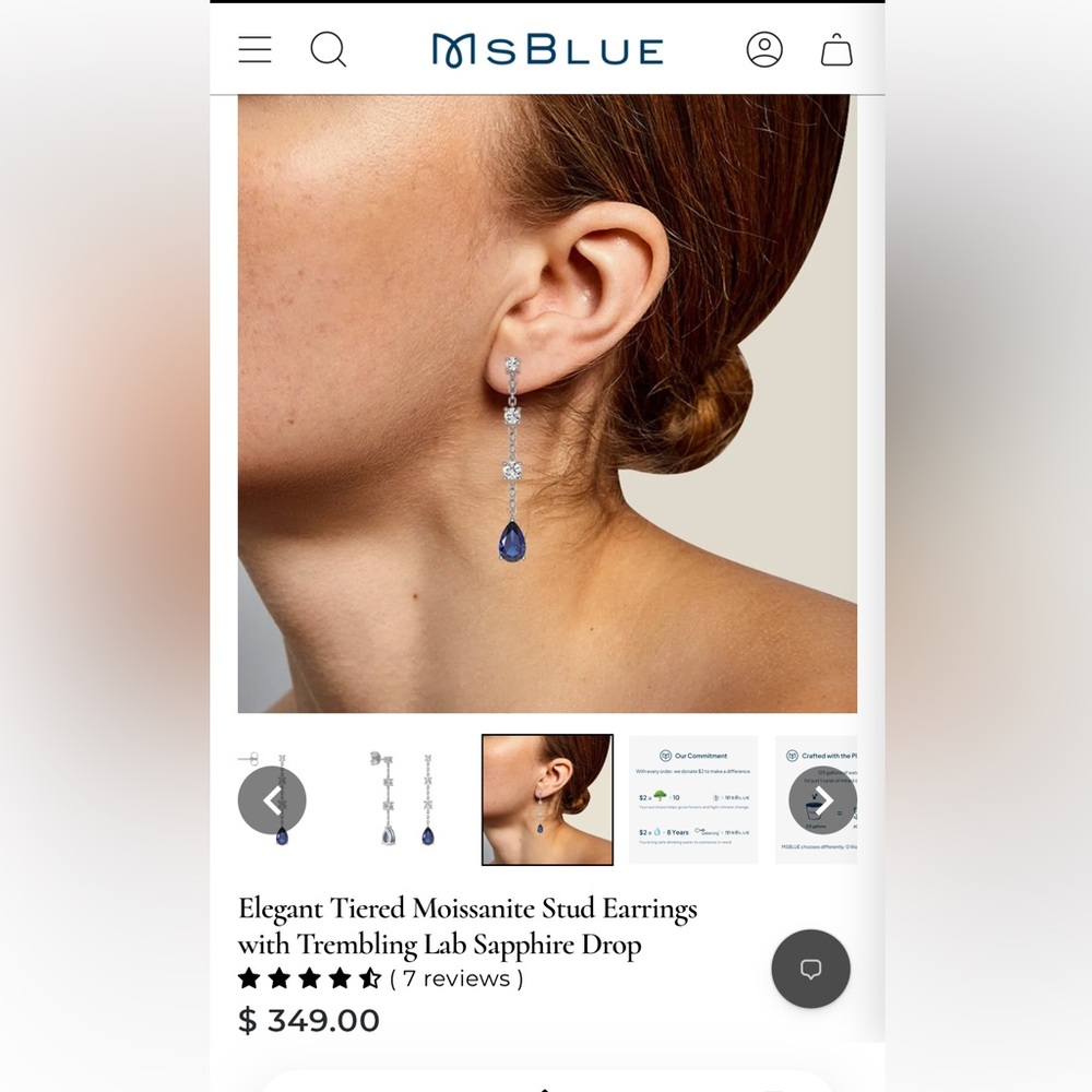 Elegant Tiered Moissanite Stud Earrings with Trembling Lab Sapphire Drop